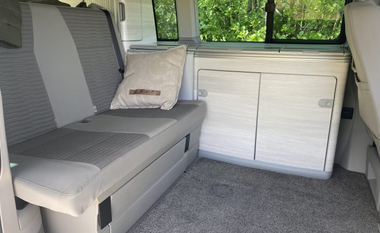 Witte Ocean Bulli – VW california Ocean white with hydraulic lifting roof