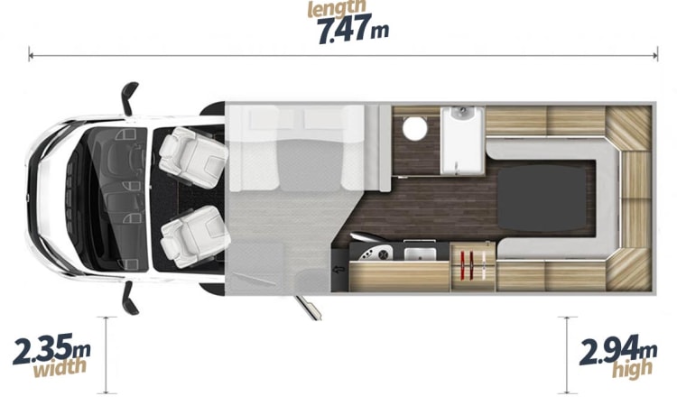 VIP 6 berth & 5 seatbelts – Animal ✅, WiFi, 2 téléviseurs, porte-vélos, repas extérieur