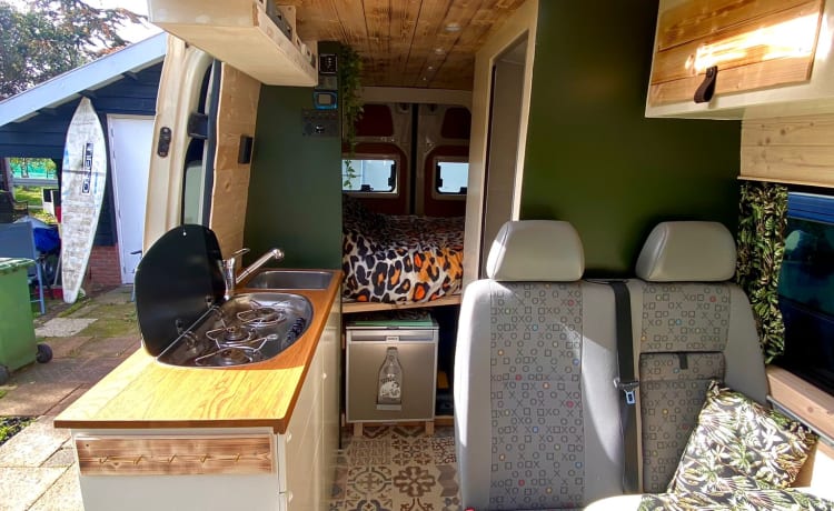 Home is where we park it! – Cool, fresh, self-sufficient 4 person bus camper.