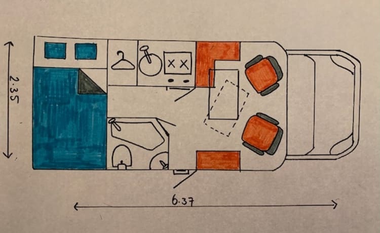 Genießen Sie ein Abenteuer in unserem geräumigen Wohnmobil für zwei Personen.