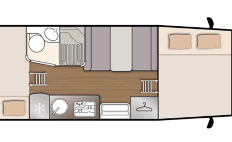 Ons Jeanine – Alcôve 5 personnes neuve à louer avec mobilier de camping de luxe