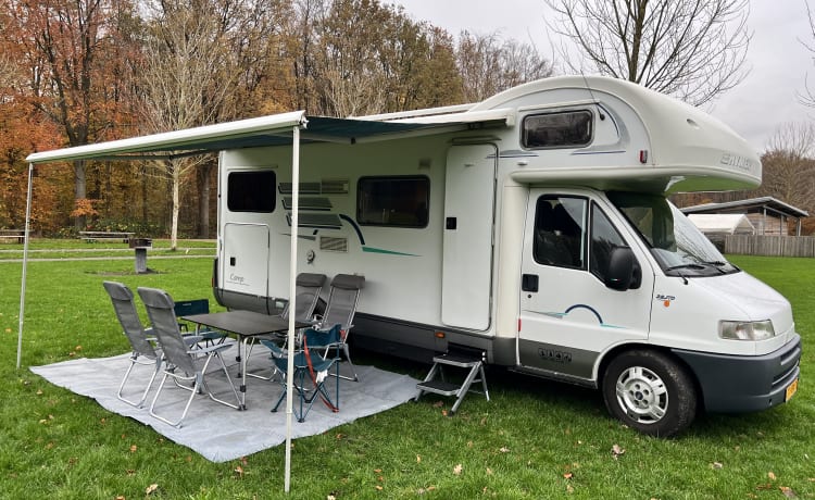 Happy Glamper – HYMER 644 CAMP, ALCOVE 6 PERSOONS XXL GARAGE,CRUISE CONTROL,ACHTER CAMERA