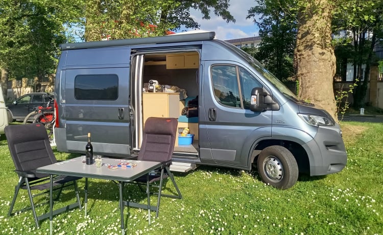 2p Fiat Ducato camper bus from 2016 with air conditioning and e-bike carrier