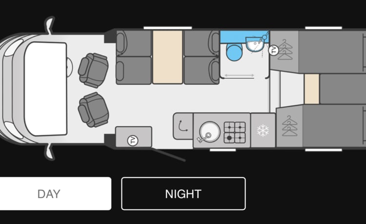 Jim – Luxuary 6 Berth motorhome with fixed beds to the rear