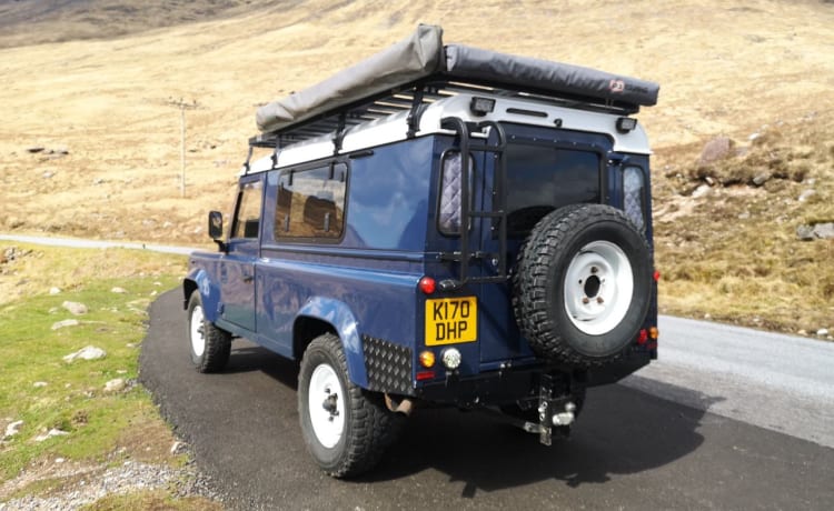 Blue Landy – Land Rover Campervan mit 2 Schlafplätzen, Baujahr 1992