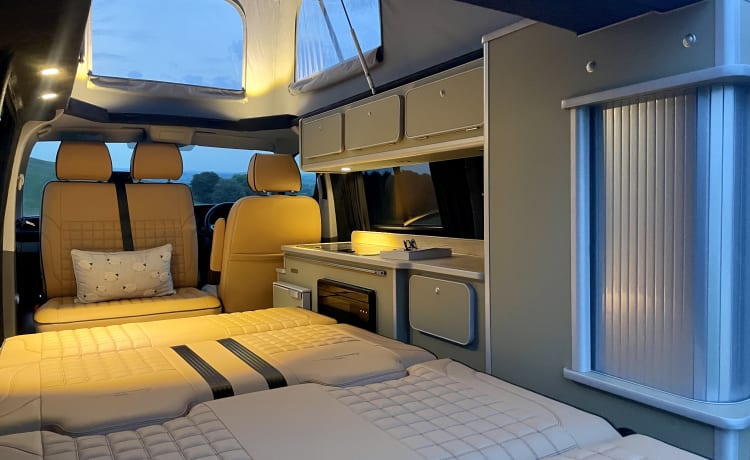 Mitch  – Splendida conversione VW T6 Camper King. 4 posti letto, 5 posti a sedere e fa girare la testa!