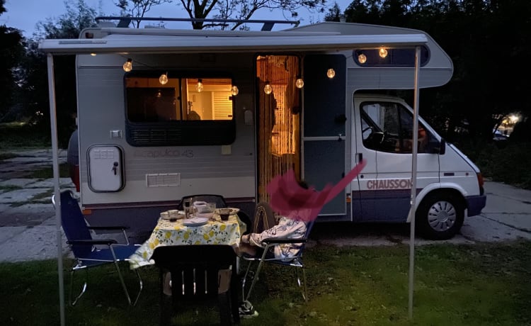 Pantoffeltje – Compacte 4 persoons alkoof camper (ook 4 plekken gordels!)