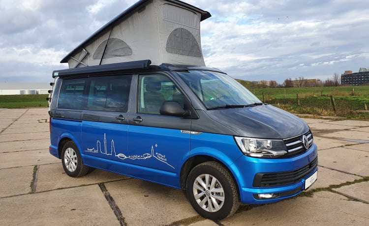 Bulli Ventoux – Volkswagen Beach T6 super ideale e lussuoso con cambio automatico e tetto a tenda California