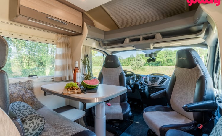 Challenger! – Geräumiger, moderner und luxuriöser Camper mit 4 festen Schlafplätzen - XL-Garage