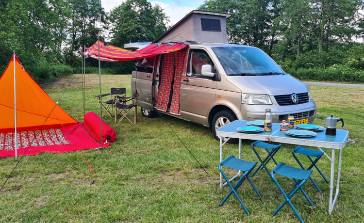 Goldie – Volkswagen T5 2 slaapplaatsen 5 zitplaatsen