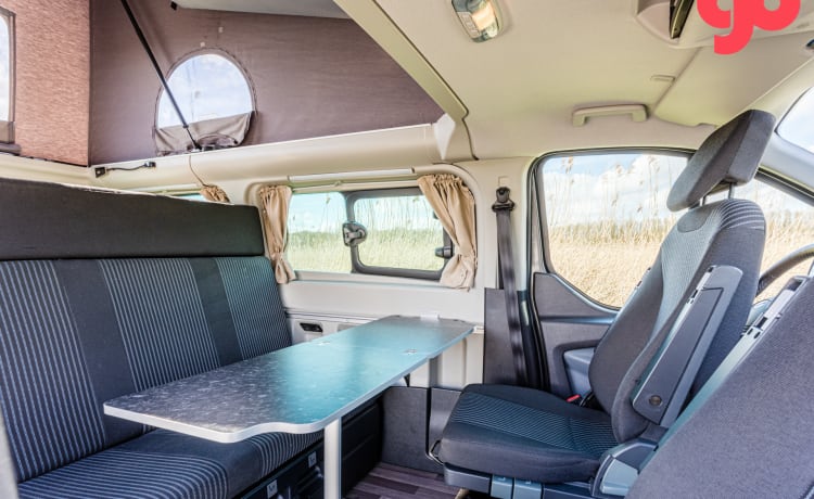 Henry's Ford – nice bus camper Ford Nugget (4-5 pers), possibly. with bus tent and bicycle carrier!