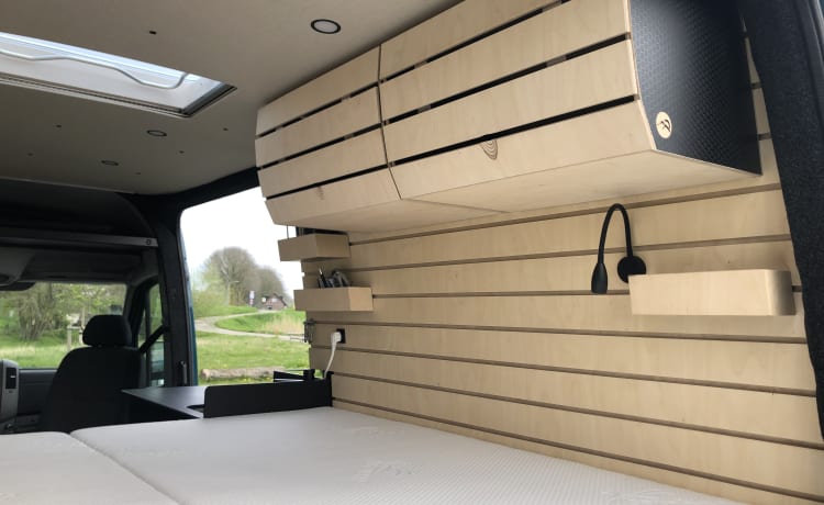 New cool off-grid Mercedes Sprinter bus camper with length beds