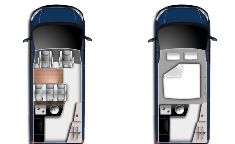Bellissimo Ford Transit Nugget con tetto alto, tanto spazio in un autobus compatto!