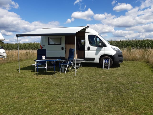 Fijne Pössl camperbus met comfortabel bed