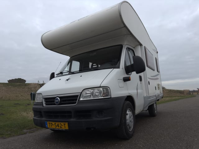 Camper Sharky perfect voor jouw avontuur – 5p Fiat Alcove Camper 2007 (Also for your weekend away with friends or horse)