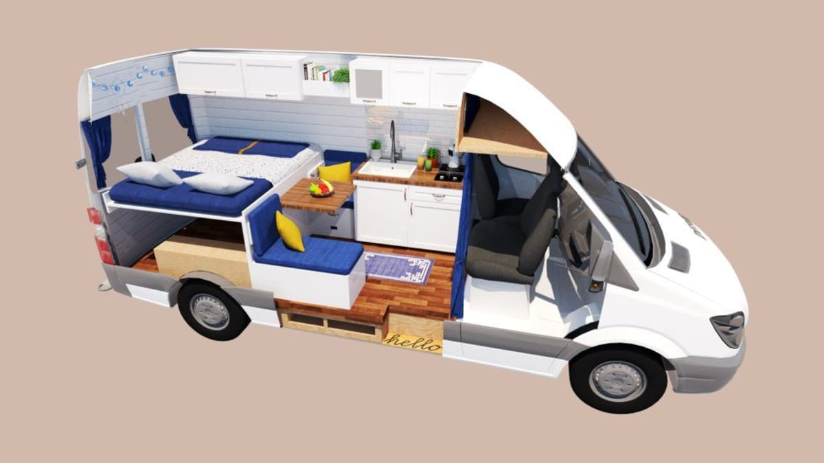 Debie The Van – Self-build Mercedes Sprinter surf bus from €122 p.d. -  Goboony