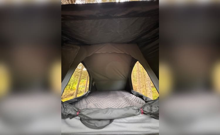 Landrover 90 met tentbox voor 2 personen 