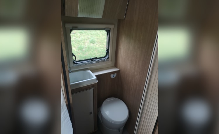 -person luxury, spacious, neat Alcove family camper Rimor from 2019