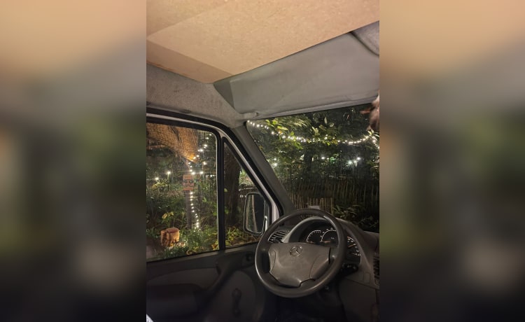 Georgette de Camionette – Der Off-Grid-Camper mit Dachterrasse (mit externem mobilen Heizelement)