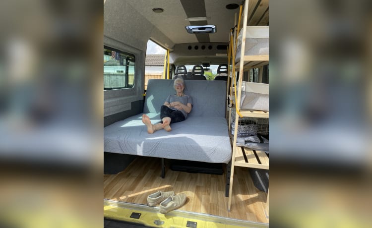 Vincent – un comodo camper Renault giallo con 2 posti letto del 2015