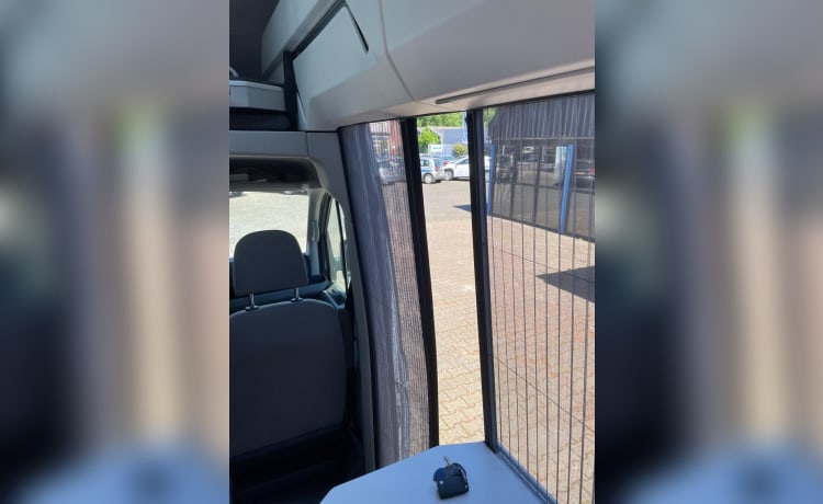 zeer stijlvolle en zeer nette VW Crafter Grand California uit 2020. Een bus camper met karakter, een ingenieuze indeling met comfort en een zeer nette grijs metallic kleur met stuurwielbediening en rondom parkeerhulp (sensoren). De VW Crafter Grand California heeft een 2.0 TDI motor met 177 PK. De Sandy B interieur Style bekleding en pilote stoelen geeft alle zitcomfort die past bij deze zeer doordacht als geriefelijk en comfortabele nette Bus camper.  De stijlvolle uitgeruste keukencenter heeft voldoende opbergmogelijkheden en is onder andere uitgerust met een 2-pits gasconform, Absorptie-koelkast, spoelbakafdekking. De bus is daarnaast voorzien van extra getinte ramen achter, elektrisch verstel- en verwarmbare buitenspiegels en een touchscreen centrale bedieningsunit.  De VW Crafter Grand California is verder onder meer uitgerust met:  Comfortline pakket van VW l Isofix l Cruise control incl. snelheidsbegrenzer l Start-stopsysteem met terugwinning l Centrale deurvergrendeling l Electrische ramen en spiegels l Trekhaak l Huishoudaccu l Cassette luifel l Standkachel  l Rondom parkeersensoren l Xenon koplampen met LED dagrijverlichting l Multifunctioneel lederen stuur l VW Multimediasysteem l Massasleutel hoofstroomschakelaar l Geïntegreerde blinderingen l Stoelen verwerkt in achterklep l    Chassis en Motor  De zuinig rijdende VW Crafter Grand California met een  2.0 TDI dieselmotor en 177 pk gecombineerd met een automatische versnellingsbak is zeer netjes en in goede staat. De camper is voorzien van nagenoeg nieuwe banden  – Autobus Volkswagen 3p del 2020