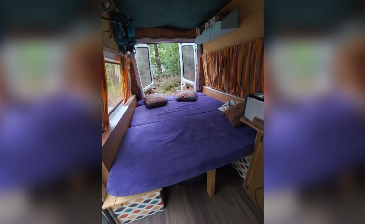 2 persoons Renault campervan uit 1995 – On an adventure with a cheerful disco camper!