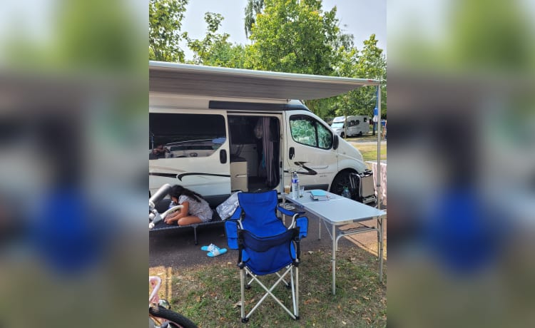 De Prinses – Camping-car Renault pour 2 personnes, peut entrer dans n'importe quelle ville et s'adapte toujours.