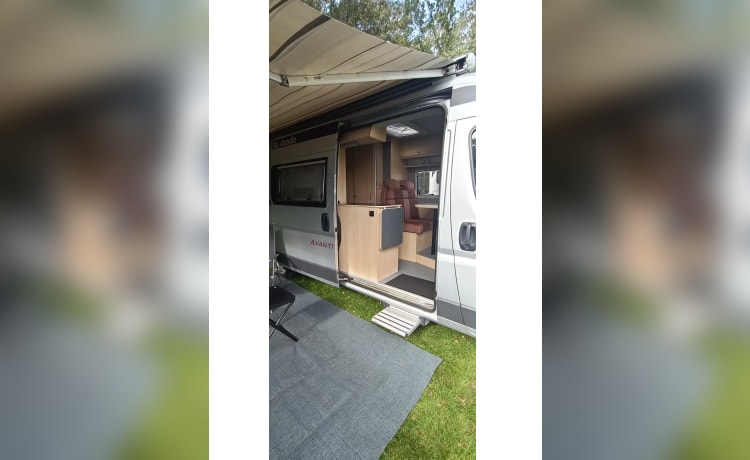 Avanti La Strada – Camping-car de luxe | 4 places assises/3 couchages | Cuisine/Toilette/Climatisation moto/Porte-vélos