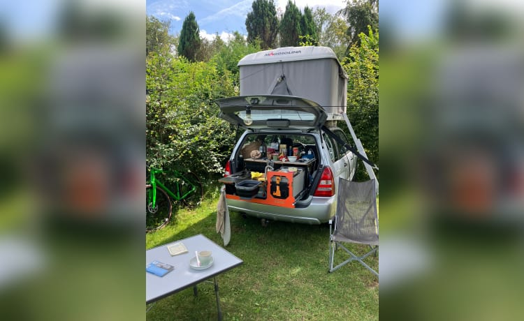 Co de BosCamper – Daktent Avontuur: Subaru Forester x EGOE kitchen x Autohome Maggiolina