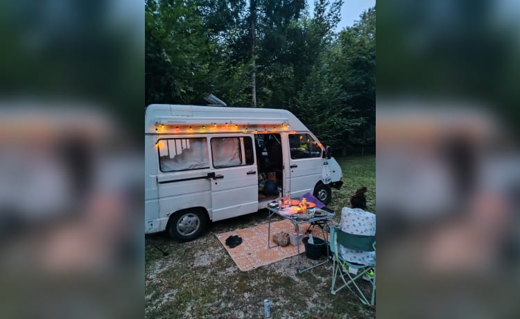 2 persoons Renault camper – Partez à l'aventure avec le joyeux campeur Noah !