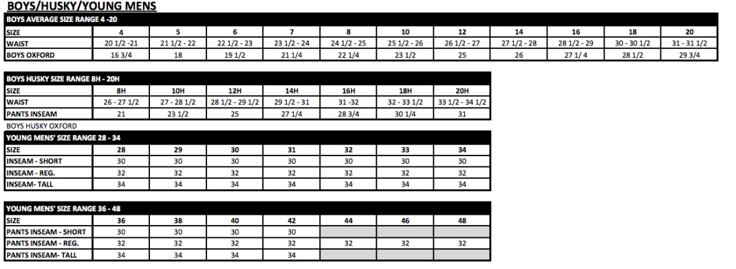 Inseam Size Chart For Men