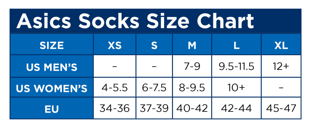 Asics Socks Size Chart