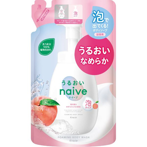 【泡タイプ】ナイーブ 泡で出てくるボディソープ（桃の葉＆ゆずセラミドEX配合）詰替用 480ml