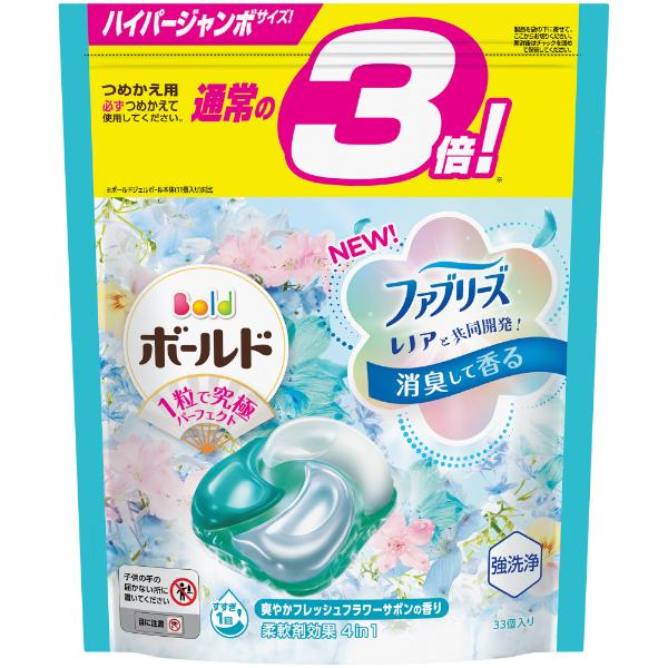 ﾎﾞｰﾙﾄﾞ ｼﾞｪﾙﾎﾞｰﾙ4D 爽やかﾌﾚｯｼｭﾌﾗﾜｰｻﾎﾞﾝ 詰替用 585g(33個)