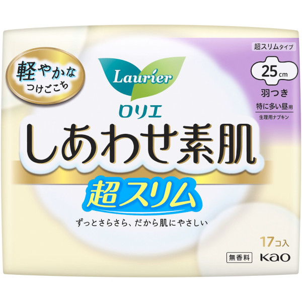 花王 ロリエ しあわせ素肌 超スリム 特に多い昼用 25cm（羽つき）17コ入