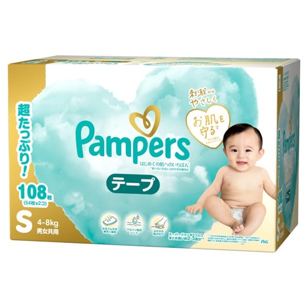 【ｹｰｽ販売】【ﾃｰﾌﾟ】P&G ﾊﾟﾝﾊﾟｰｽ はじめての肌へのいちばん S 108枚