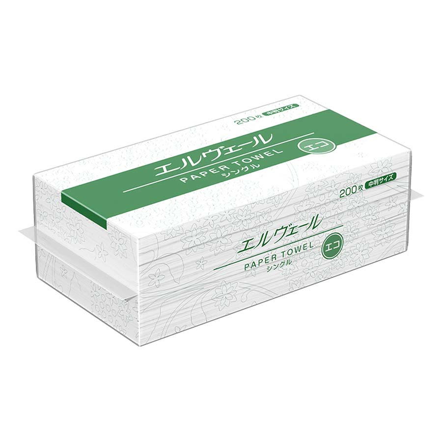 エルヴェールペーパータオルエコ　シングル　２００枚入
