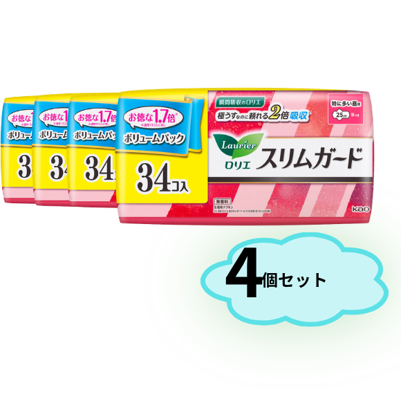 【4個セット】ロリエ　スリムガード　特に多い昼用　３４個