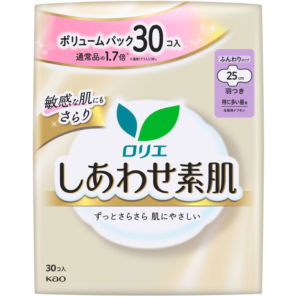 ロリエしあわせ素肌　ボリュームパック　特に多い昼用羽つき　３０コ入