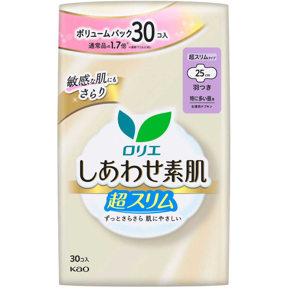 ロリエしあわせ素肌　ボリュームパック　スリム特に多い昼用羽つき３０コ入