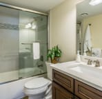 Renovated second bathroom with bath tub, Quartz counter top