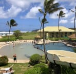 View from top of water slide, your room is in Building 4 straight across da pool