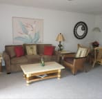 Comfortable large living area with new queen sized sofa sleeper.