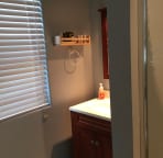 bathroom vanity and shelf