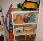 Storage closet with useful supplies.