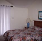 Upstairs Master Bedroom - behind the drapes are sliding glass doors to upstairs deck