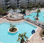 Heated pool on upper level, large pool on lower level
