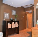 Lower level steam shower and bathroom.