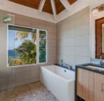 East master bathroom soaker tub and plate glass shower. Grohe fittings throughout the home.