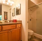 Ensuite master bath has granite counters, new tiled shower with glass doors.